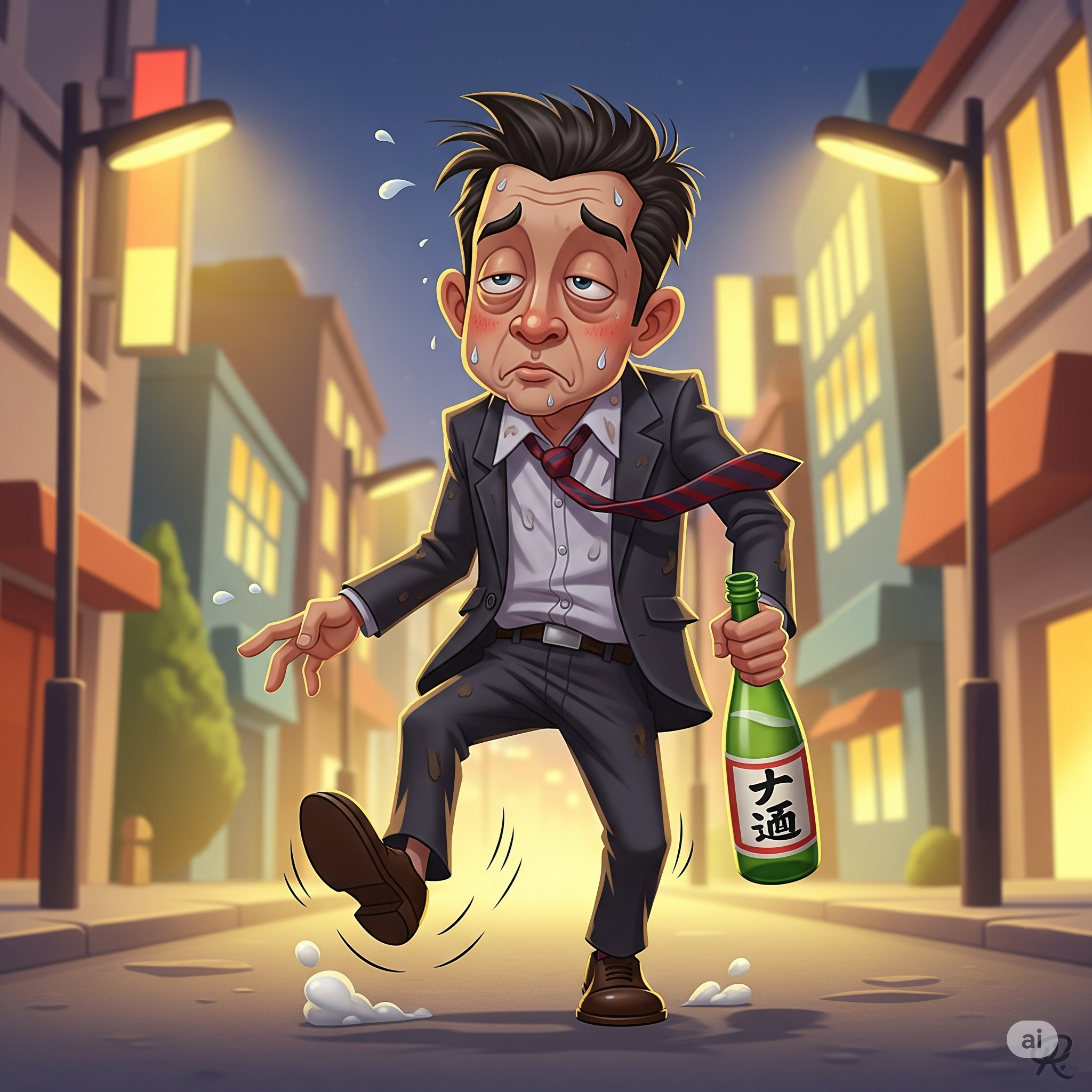 A drunk salaryman stumbling home