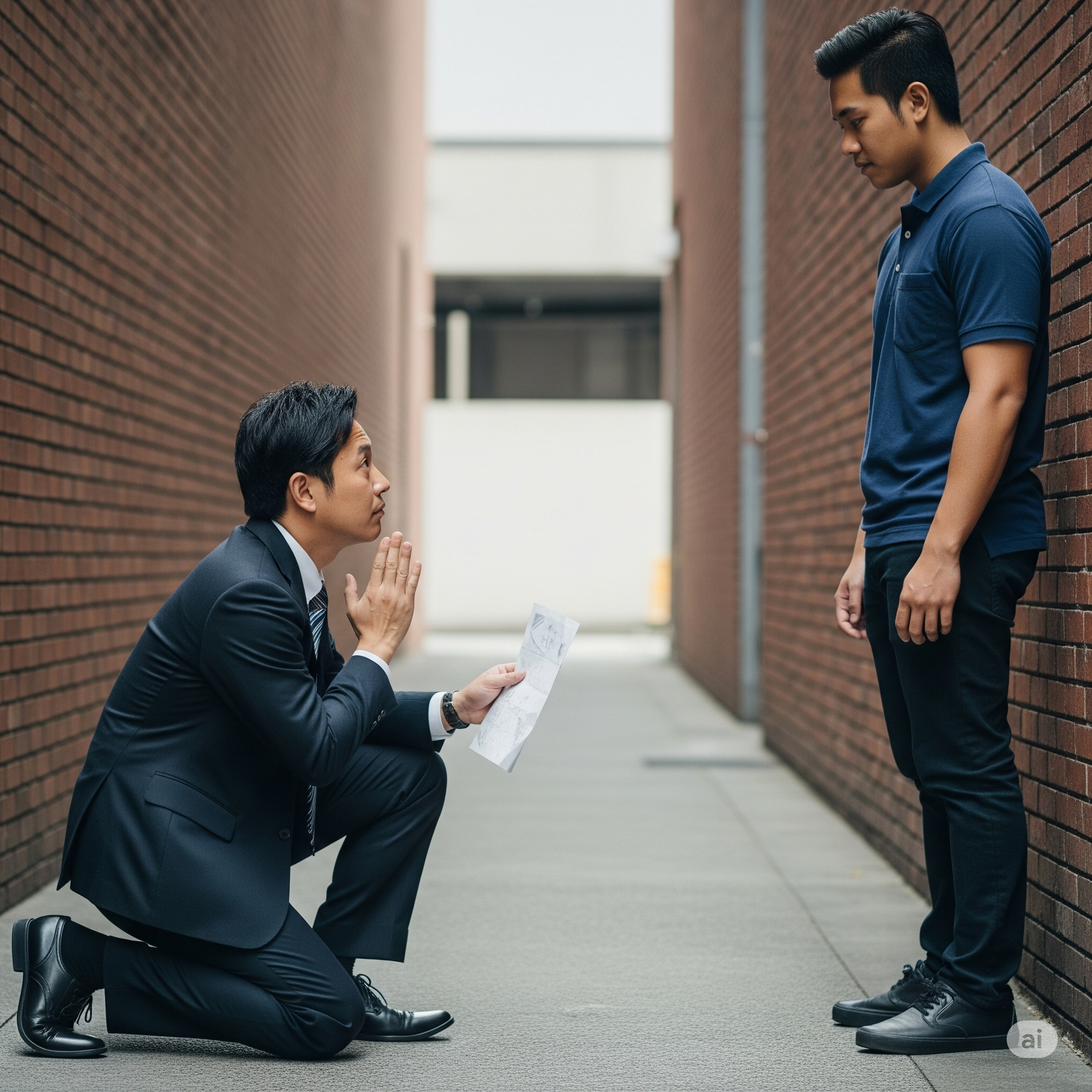 A salaryman begging for help